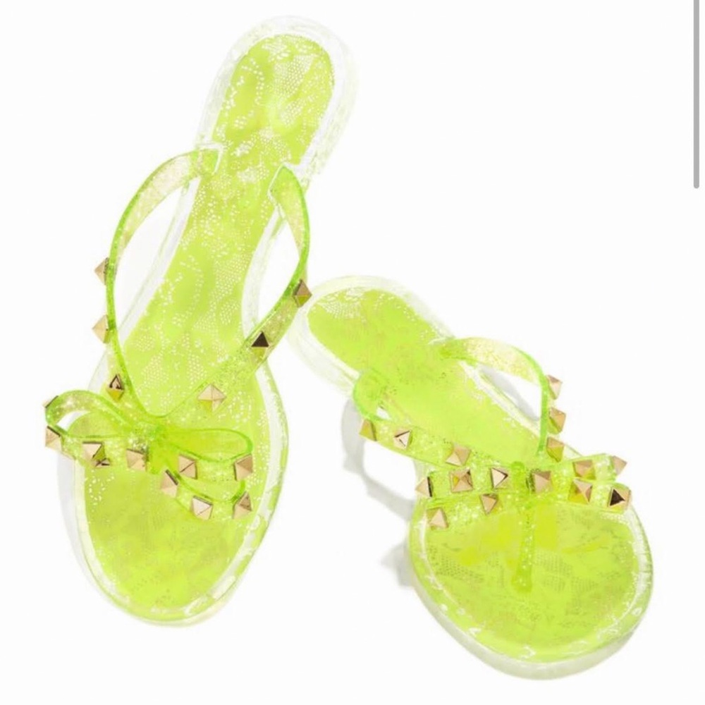 Wild diva lime green flip-flops with studs. 7